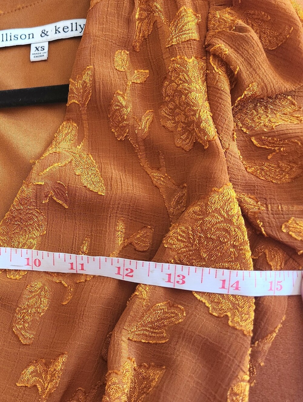 ALLISON & KELLY Copper MUSTARD Rust Floral Wrap Romper Mini SS TIE Zip Dress XSP - Picture 12 of 16
